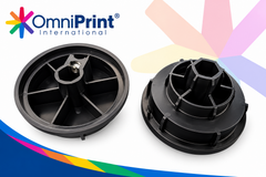 Omniprint DTF film roll holder adapter, 14 mm hexagonal shaft, front and reverse views